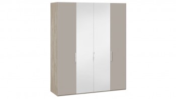 Шкаф комбинированный с 2 глухими и 2 зеркальными дверями «Эмбер» Баттл Рок/Серый глянец в Ужуре - uzhur.mebel54.com | фото