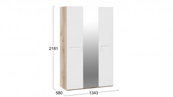 Шкаф комбинированный с 3-мя дверями «Фьюжн» Дуб делано/Белый глянец в Ужуре - uzhur.mebel54.com | фото